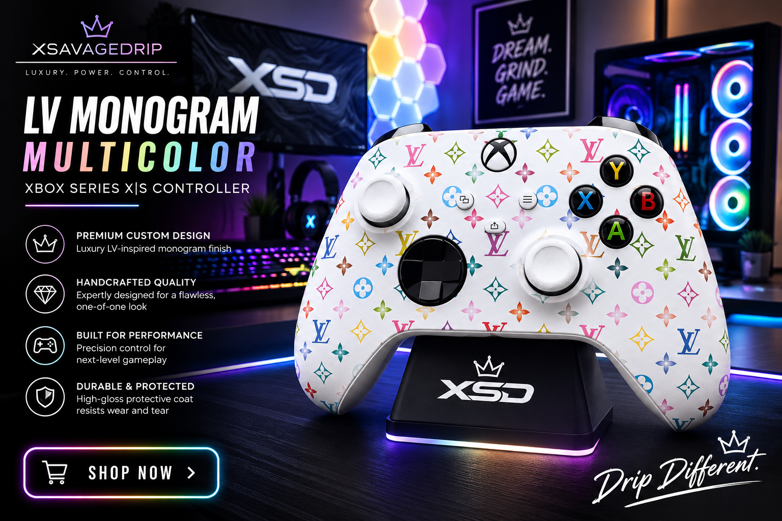 🌈 LV Monogram Rainbow Xbox Controller