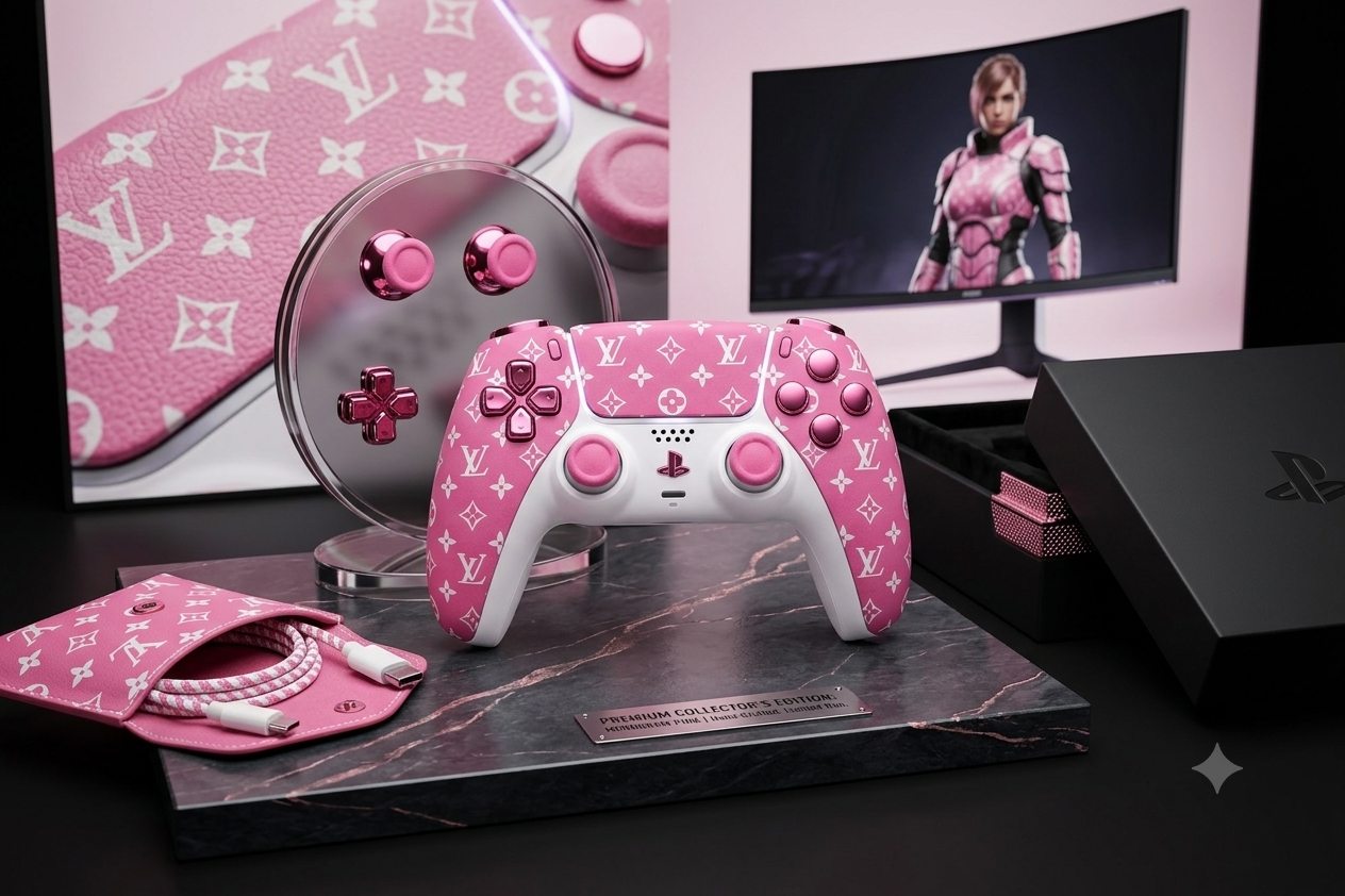 🩷 LV Monogram Pink PS5 Controller