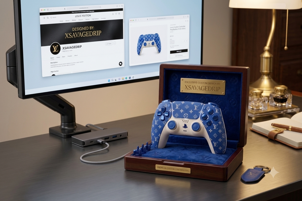 💙 LV Monogram Blue PS5 Controller